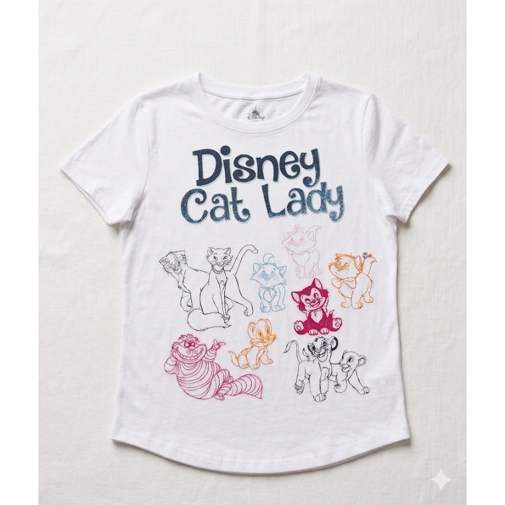 Disney Cat Lady T-Shirt White Medium Aristocats Marie Cheshire Simba NWT